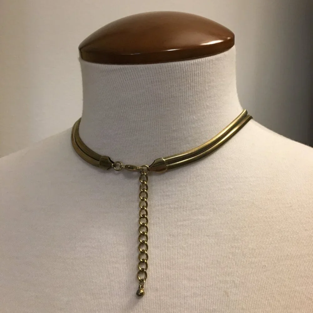 VTG Y2K Double Snake Chain Necklace - Extra Long Slinky Knotted Statement Piece - Picture 5 of 8